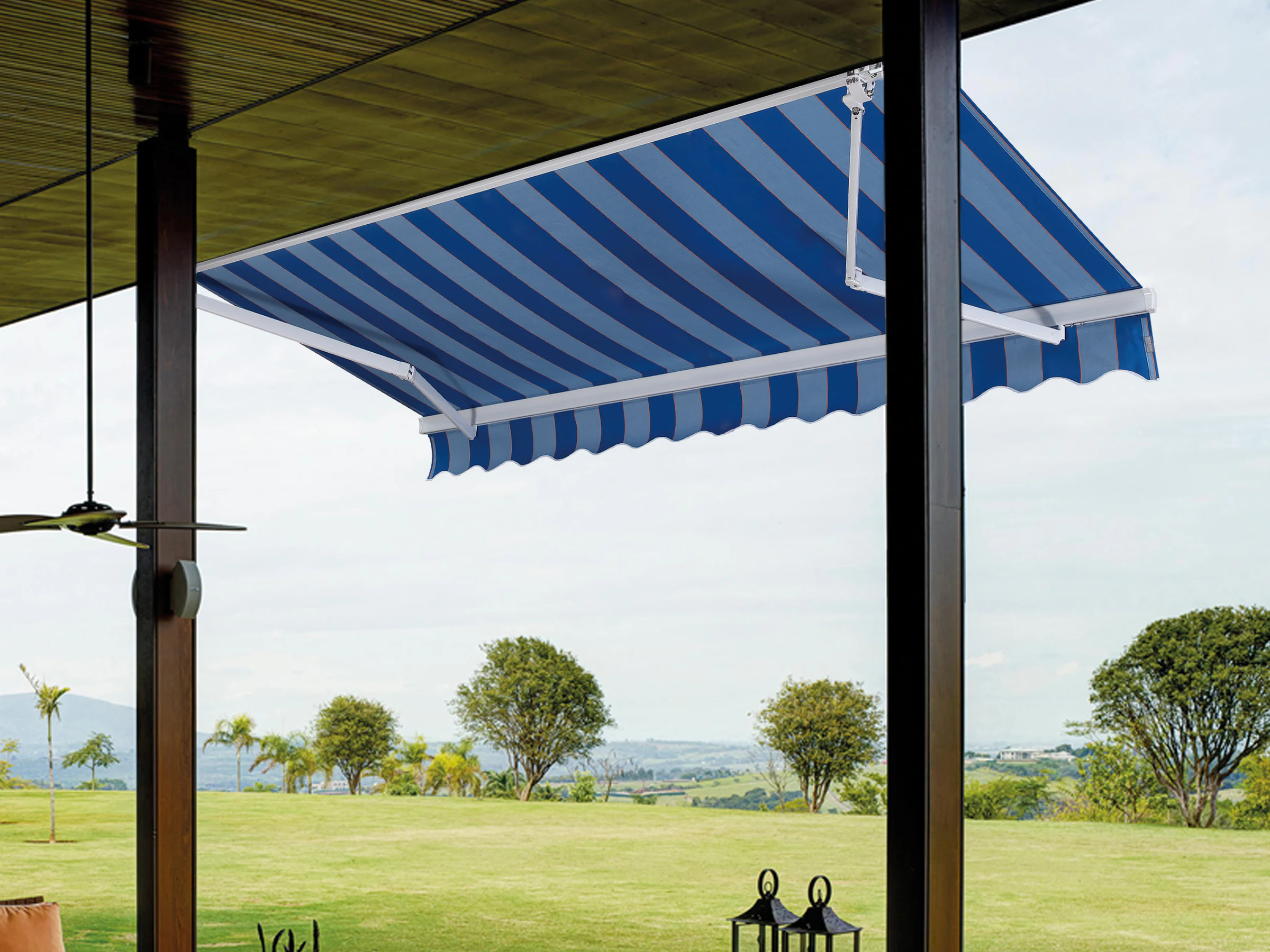 Classic Striped Folding-Arm Awning