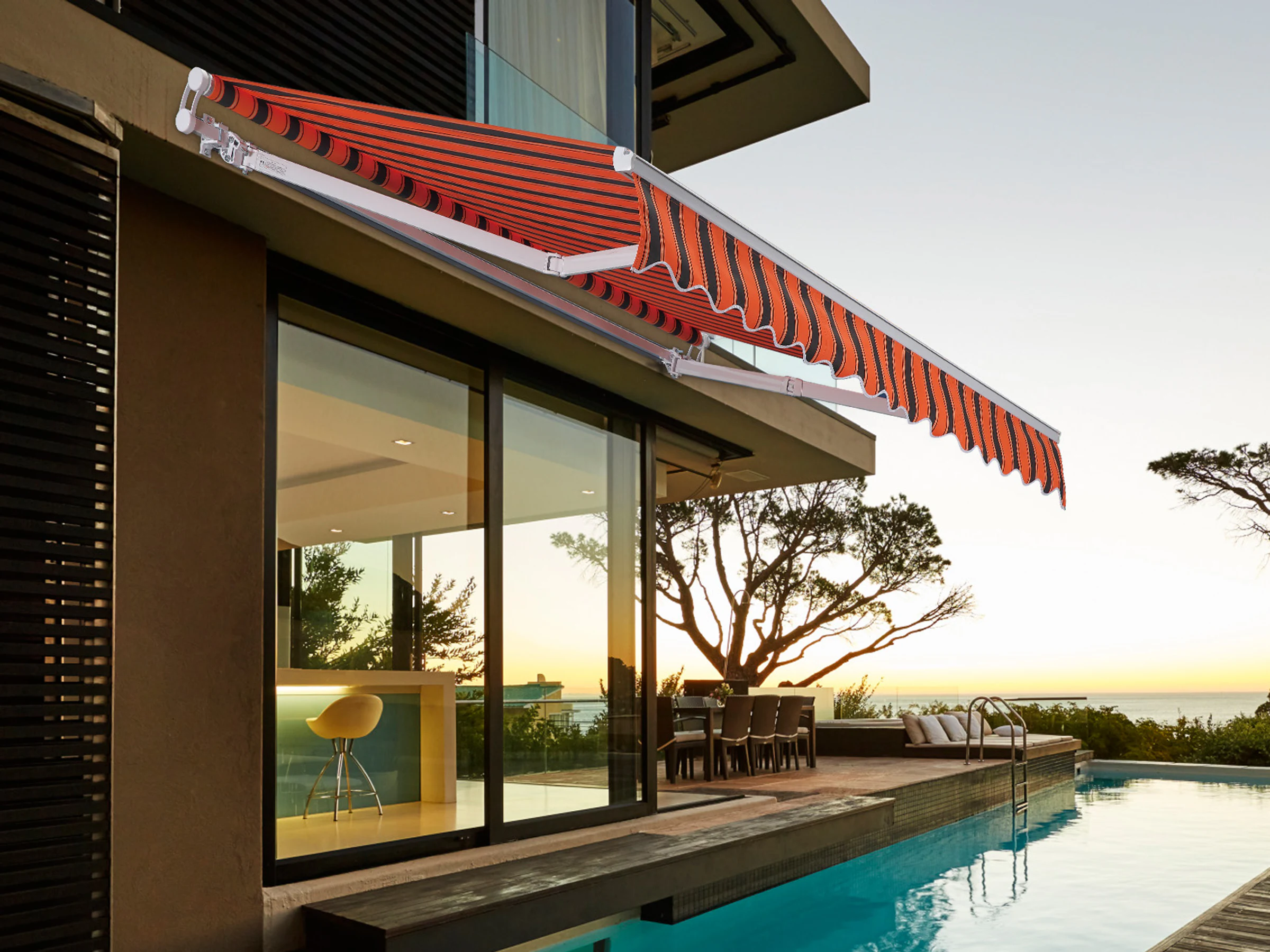 Long-Projection Folding-Arm Awning