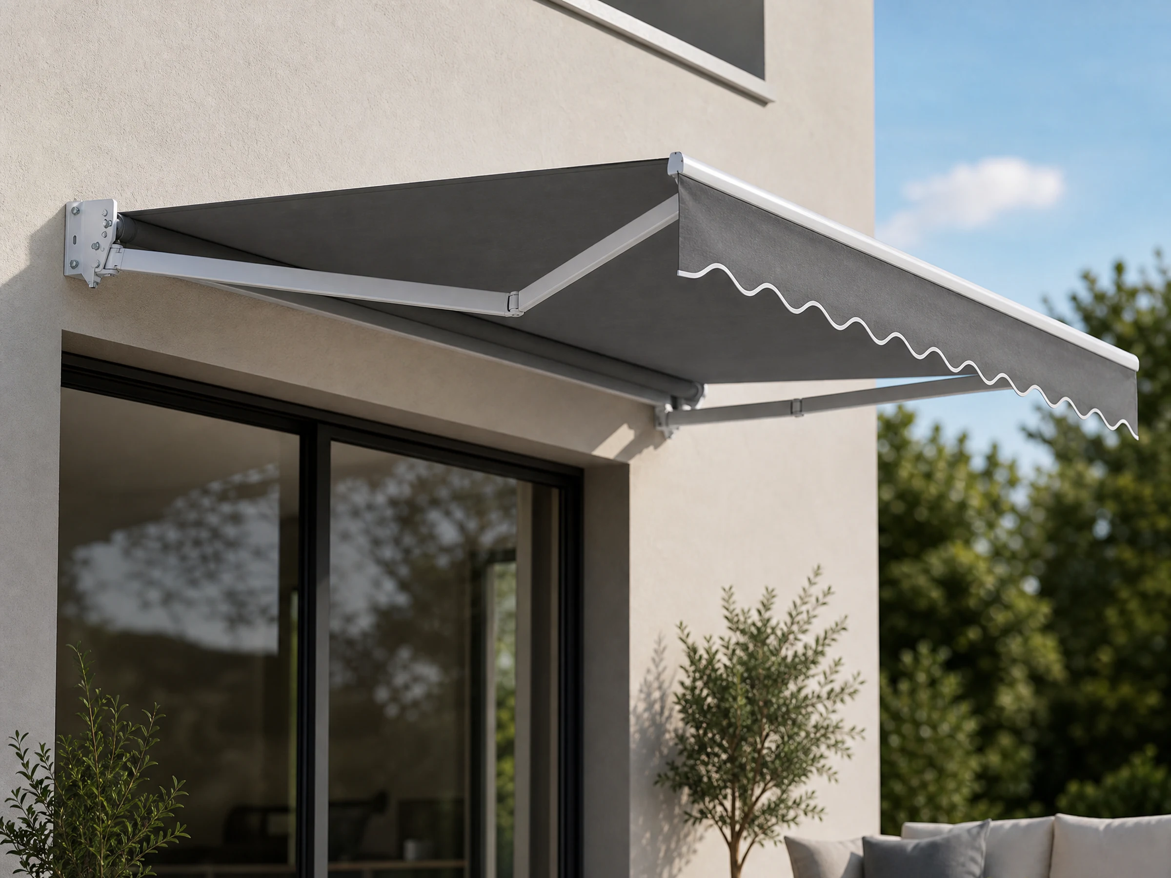 Reinforced Folding-Arm Awning