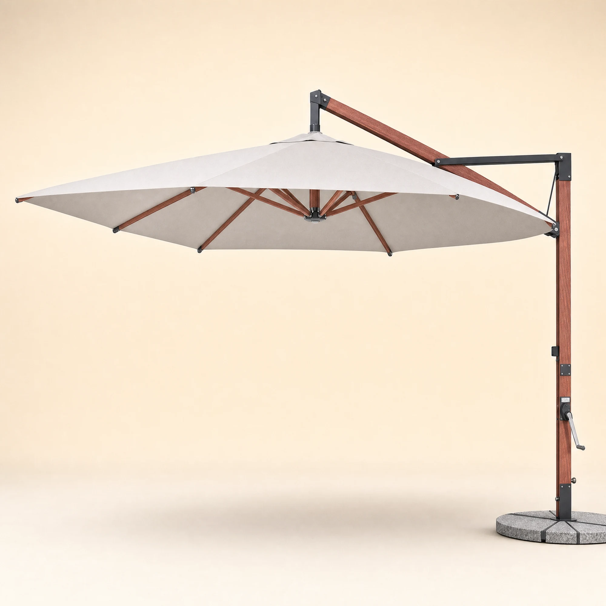 Aluminum Wood-Grain Hanging Umbrella - Ivory