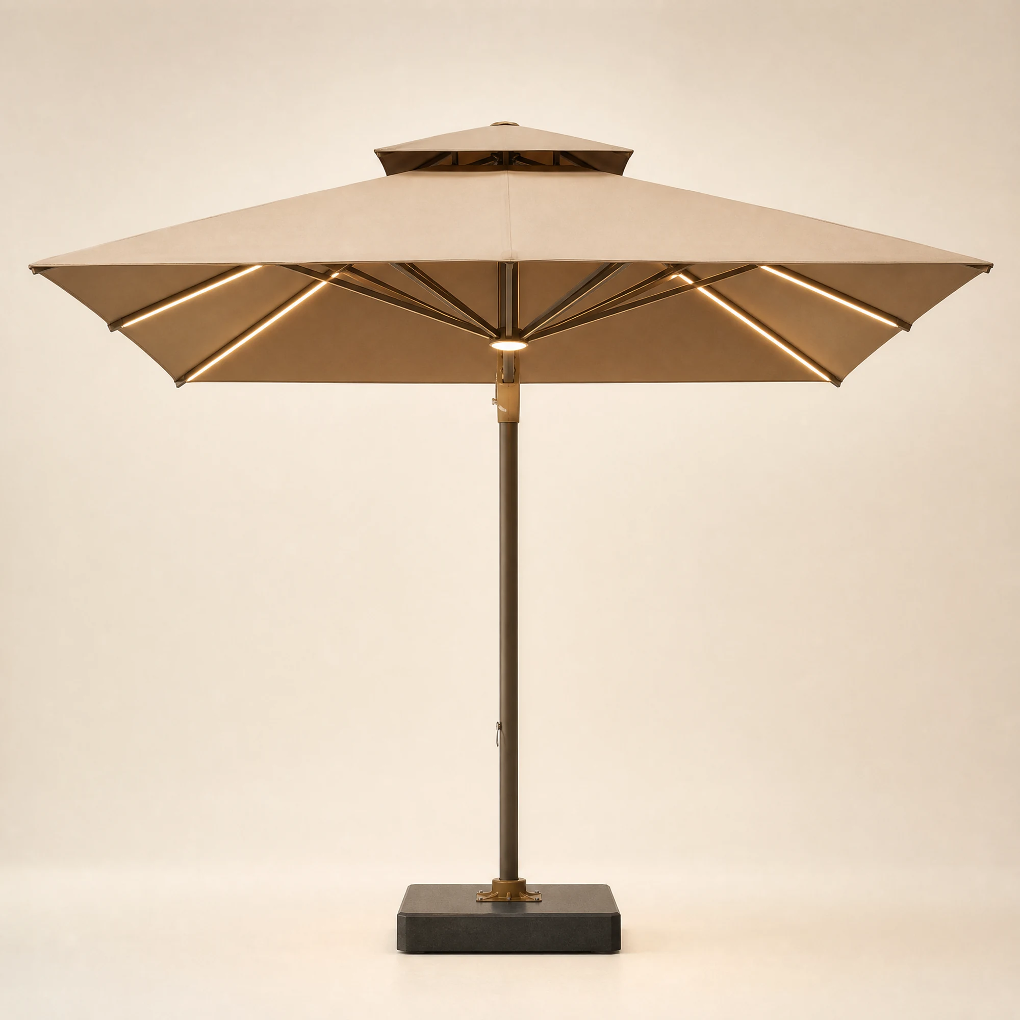 LED Double-Top Center-Pole Umbrella - Khaki