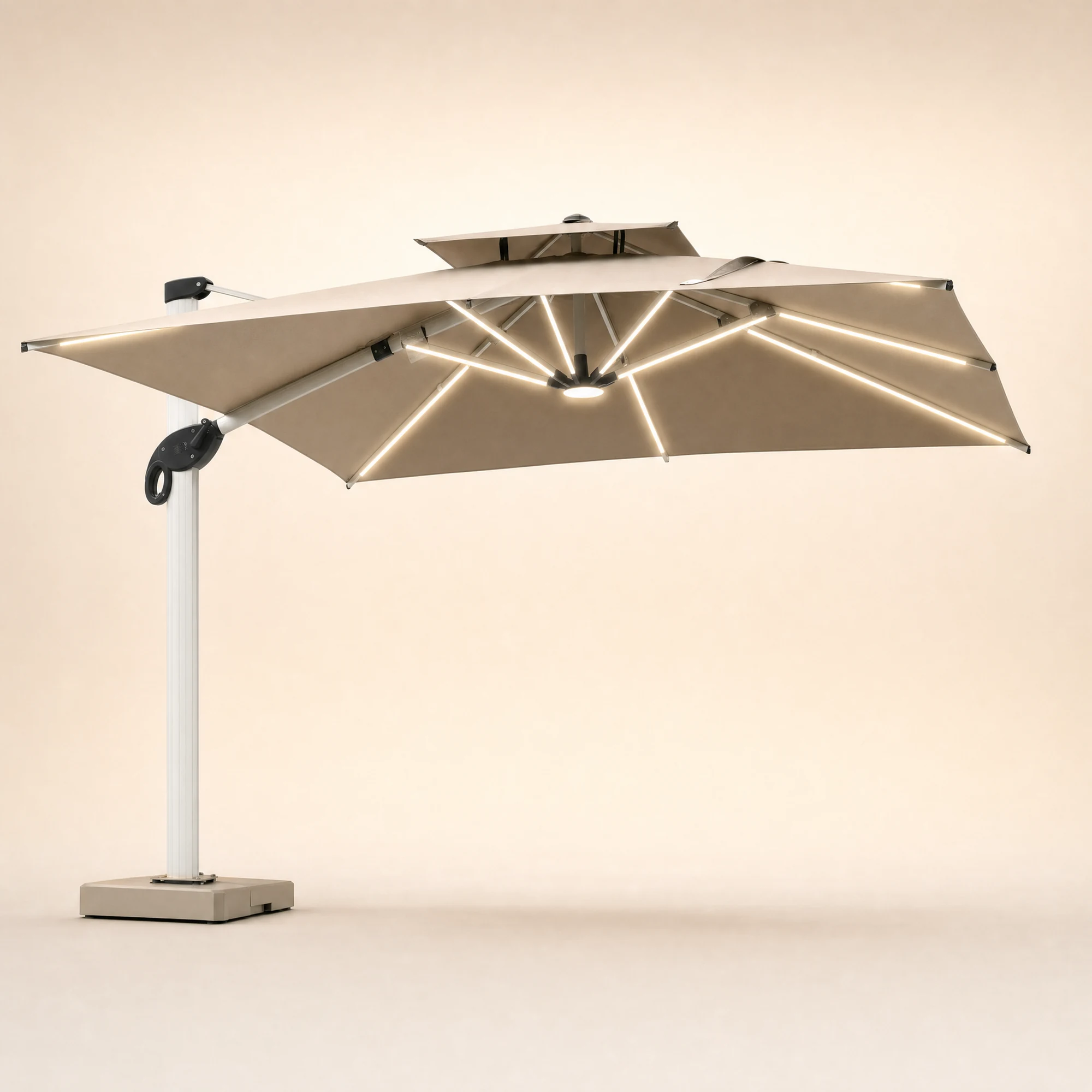 LED Luxury Large Cantilever Umbrella - Ivory