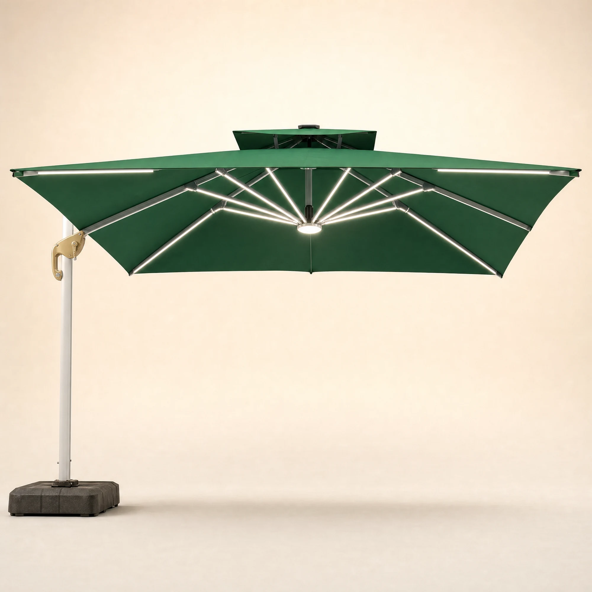 LED Oxidized Medium Cantilever Umbrella - Dark Green